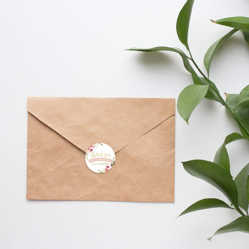 SBlabels Thank You for Supporting My Small Business Label - 1.5" Pink Floral Stickers - 500 Business Appreciation Envelope Seals - Image 4